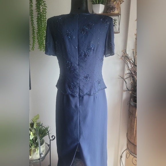 Monique Collection Vintage navy blue beaded maxi dress Size L - Picture 11 of 12